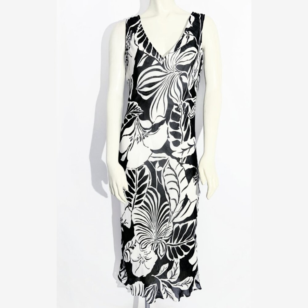 Vintage Y2K Beaded Print Dress in Black and White / size Small-Medium
